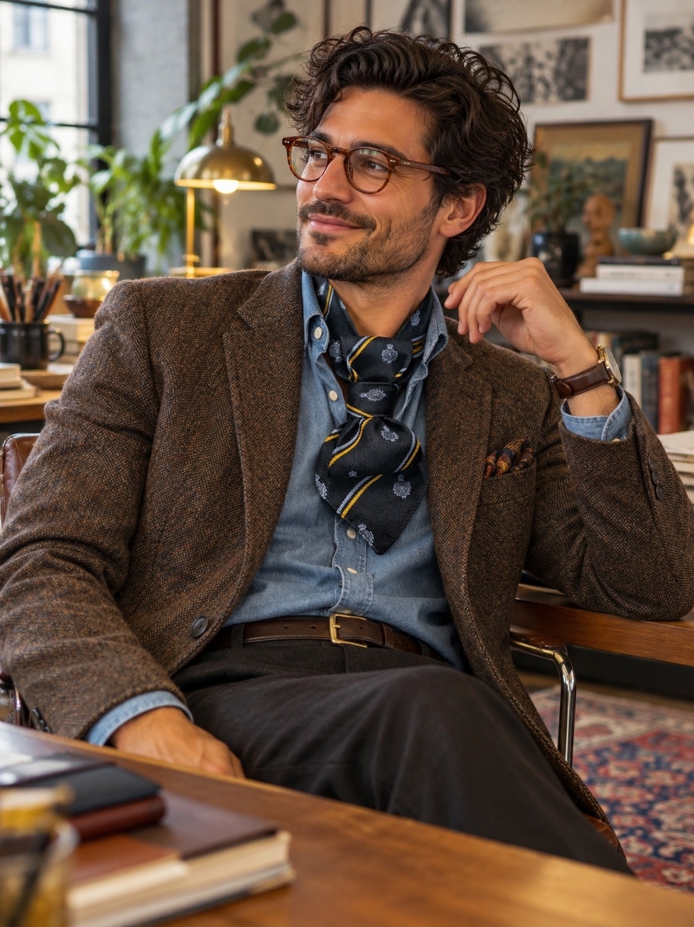Men's Black and Yellow Striped Ascot / Cravat